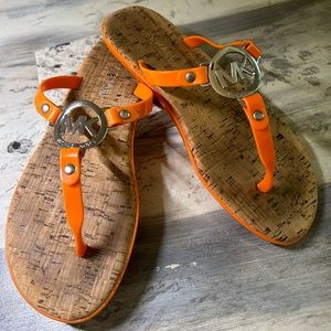Michael Kors Orange Silver Thong Strap Flip Flop Sandals SZ 8